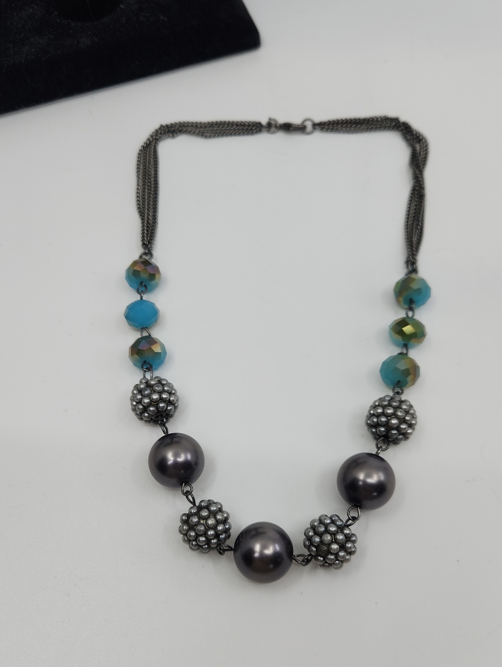 RMN Gray Faux Pearl & Beaded Statement Necklace Signed